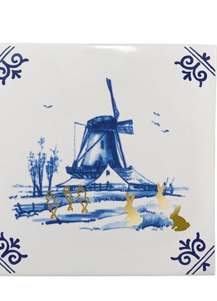 Royal Delft Goldie Tiles - tegel goud - konijnen / bunnnies