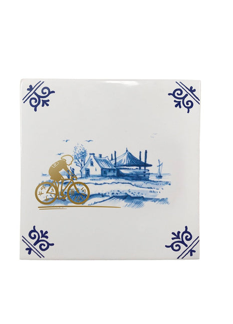 Royal Delft Goldie Tiles - tegel goud - wielrenner