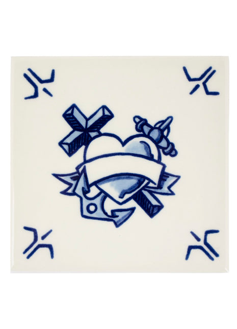 Royal Delft Schiffmacher Royal Blue Tattoo - tegel faith hope love