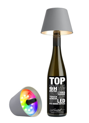 Sompex Top 2.0 flessenlamp wijnfles fles accu traploos dimbaar led grijs multi colour 72533