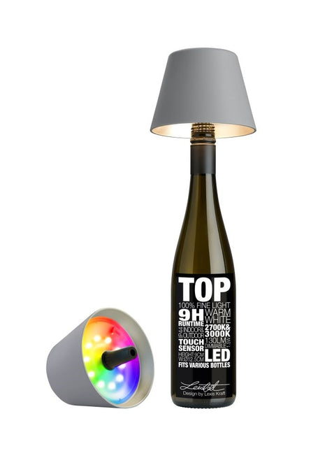 Sompex Top 2.0 flessenlamp wijnfles fles accu traploos dimbaar led grijs multi colour 72533