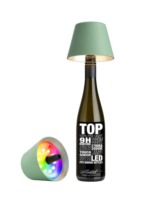Sompex Top 2.0 flessenlamp wijnfles fles accu traploos dimbaar led olijf groen multi-colour 72523