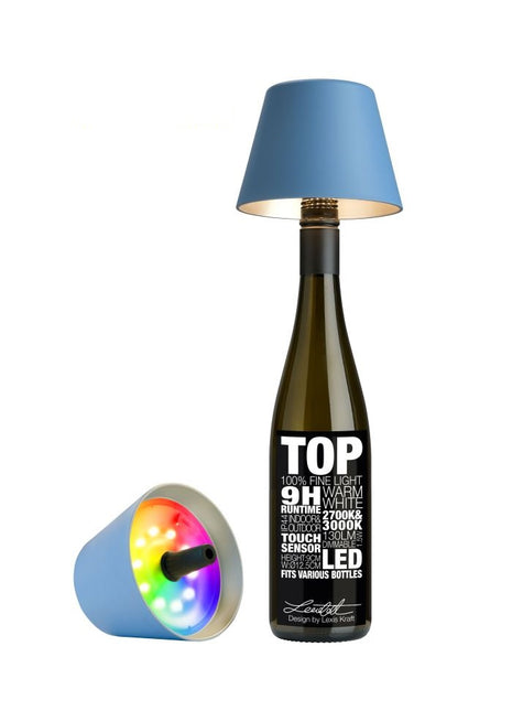 Sompex Top 2.0 flessenlamp wijnfles fles accu traploos dimbaar led blauw multi colour 72522