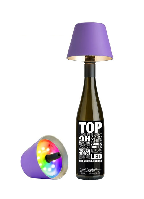 Sompex Top 2.0 flessenlamp wijnfles fles accu traploos dimbaar led lila multi-colour 72531