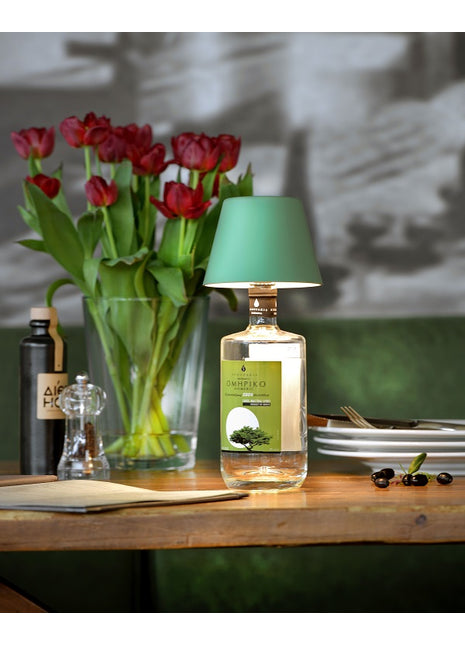 Sompex Top flessenlamp wijnfles olijfoliefles accu traploos dimbaar led olijf groen78373