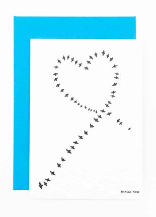P01 Wenskaart / verjaardagskaart - liefde - birds flying heart