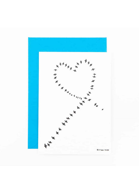 P01 Wenskaart / verjaardagskaart - liefde - birds flying heart
