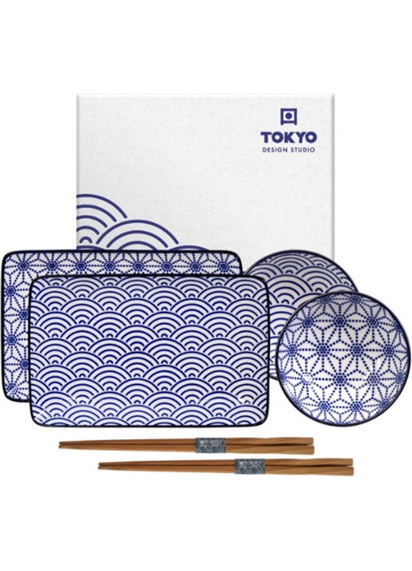 Tokyo Design Studio Nippon Blue Sushi Servies 6 delig - 2 pers.