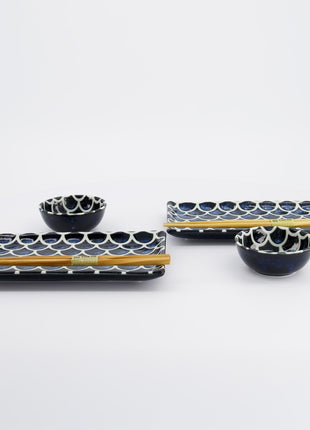 33755 Tokyo Design Mermaid Sushi Giftset eetstokjes cobalt blauw 6 delig