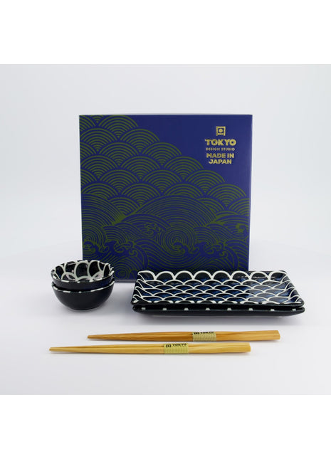 33755 Tokyo Design Mermaid Sushi Giftset eetstokjes cobalt blauw 6 delig