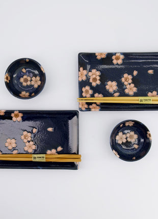 33759 Tokyo Design Sakura Sushi Giftset eetstokjes navy 6 delig