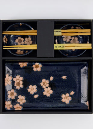 33759 Tokyo Design Sakura Sushi Giftset eetstokjes navy 6 delig
