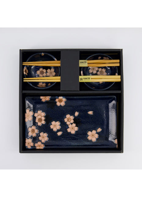 33759 Tokyo Design Sakura Sushi Giftset eetstokjes navy 6 delig