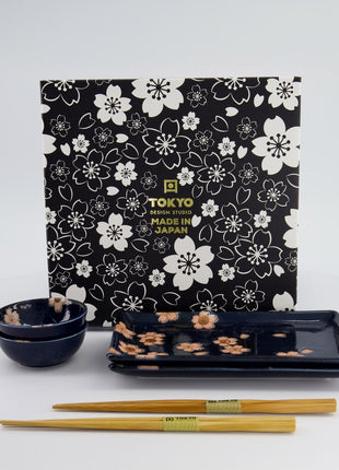 33759 Tokyo Design Sakura Sushi Giftset eetstokjes navy 6 delig