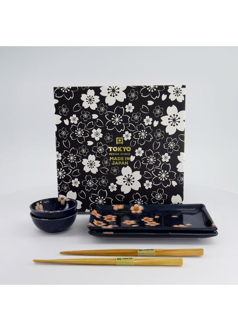 33759 Tokyo Design Sakura Sushi Giftset eetstokjes navy 6 delig