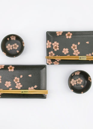 33760 Tokyo Design Sakura Sushi Giftset eetstokjes zwart 6 delig