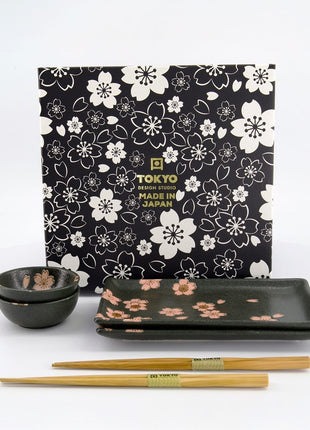 33760 Tokyo Design Sakura Sushi Giftset eetstokjes zwart 6 delig