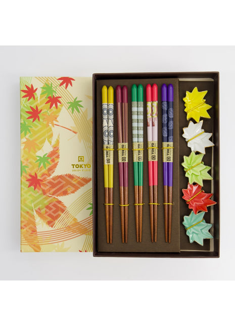 20902 Tokyo Design Studio eetstokjes kado set maple leaf 10 delig