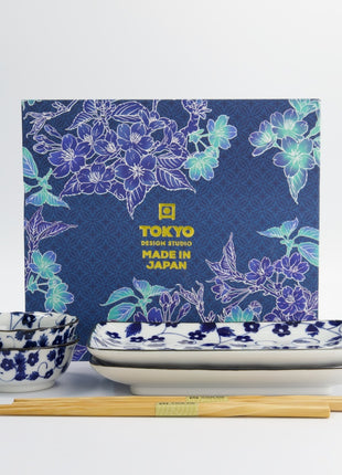 22580 Tokyo Design eetstokjes kado set skin kar blauw 6 delig