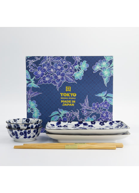 22580 Tokyo Design eetstokjes kado set skin kar blauw 6 delig