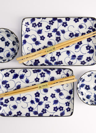 22580 Tokyo Design eetstokjes kado set skin kar blauw 6 delig