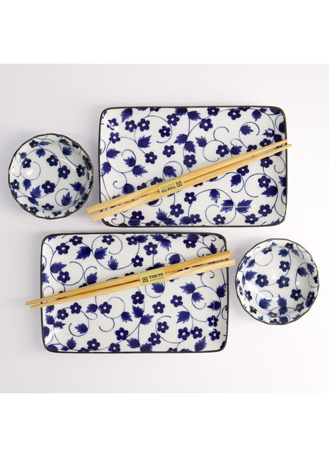 22580 Tokyo Design eetstokjes kado set skin kar blauw 6 delig