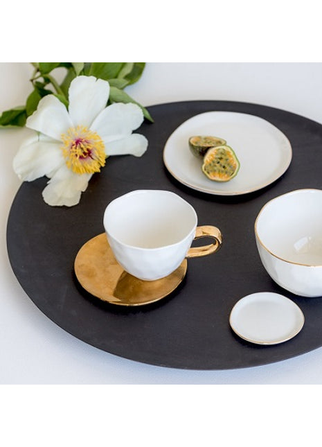 Good Morning bord / plate wit gouden rand 17 cm