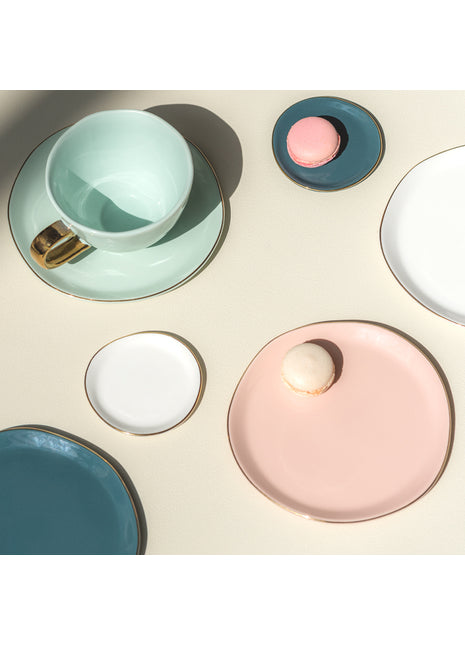 105249 Good Morning bord / plate small wit gouden rand 9 cm