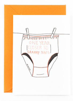 Verjaardagskaart one year closer to granny pants