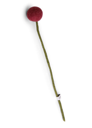 Gry & Sif vilten bloem op steel 3 cm wijnrood 30 cm