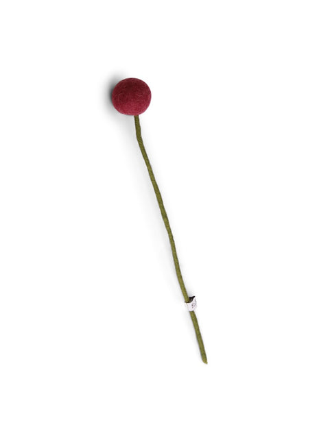 Gry & Sif vilten bloem op steel 3 cm wijnrood 30 cm