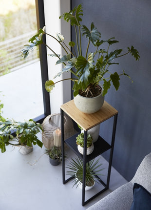 Yamazaki Tower plantenrek 2-laags met houten blad zwart 