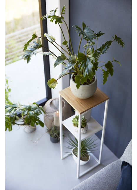 Yamazaki Tower plantenrek 2-laags met houten blad wit