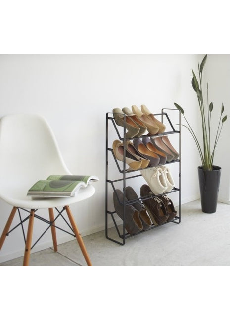 02391 Yamazaki schoenenrek zwart metaal, 4 laag, 12 paar schoenen