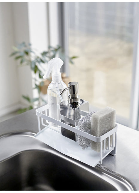 0506 Yamazaki Tower afwasset - spons en fleshouder - wit