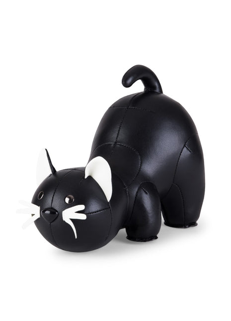 Züny Classic boekensteun Kat wit / zwart kunstleer