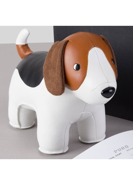 Züny Classic boekensteun beagle kunstleer bruin / wit