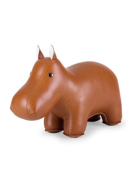Züny Classic boekensteun Hippo / Nijlpaard bruin kunstleer