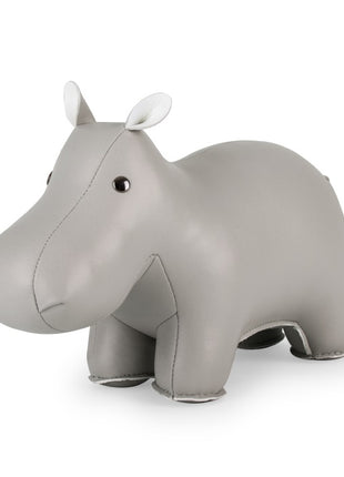 Züny Classic boekensteun Hippo / Nijlpaard grijs kunstleer 