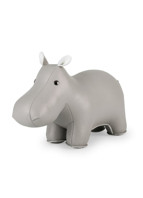 Züny Classic boekensteun Hippo / Nijlpaard grijs kunstleer 