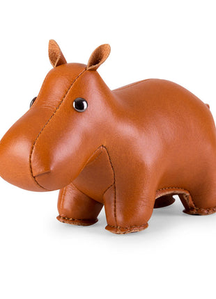 Züny presse-papier Hippo nijlpaard bruin kunstleer