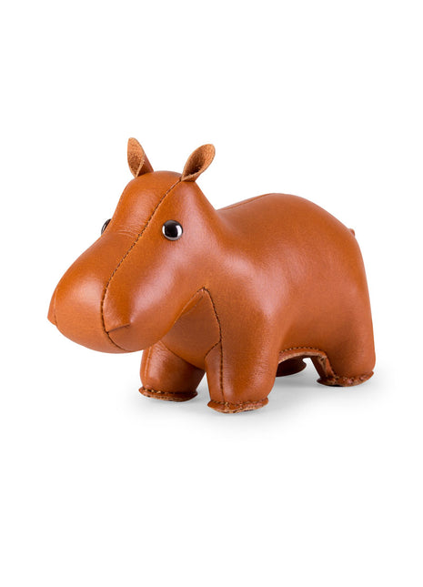 Züny presse-papier Hippo nijlpaard bruin kunstleer