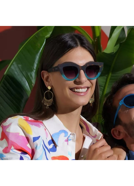 okkia claudia big cat eye dames zonnebril havana blauw italiaans modieus