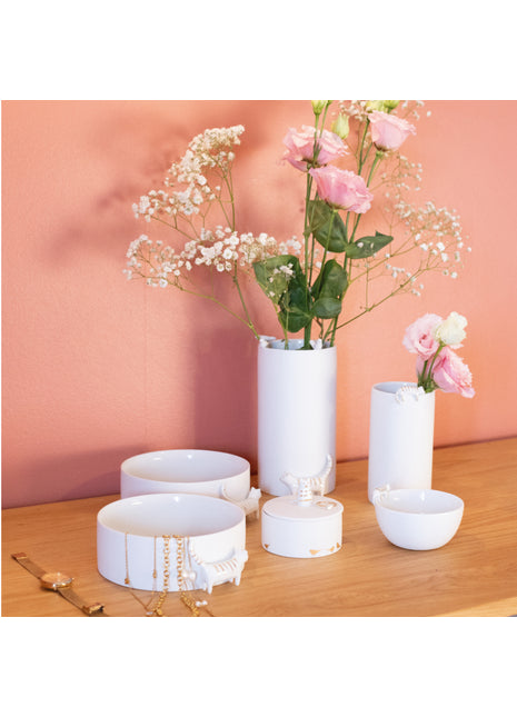 Räder vaas / bloemenvaas porselein met kat en vogels 16224