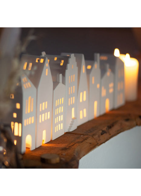 Räder theelicht trapgevel Giebeldach huis wit 12958