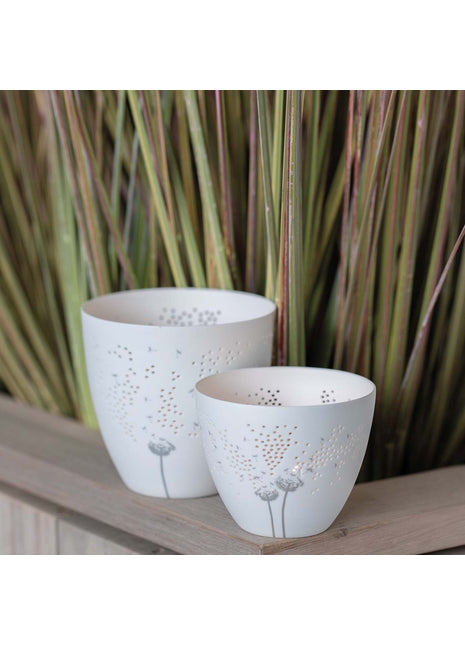 Räder theelicht Paardebloem zilver / wit - groot 13188