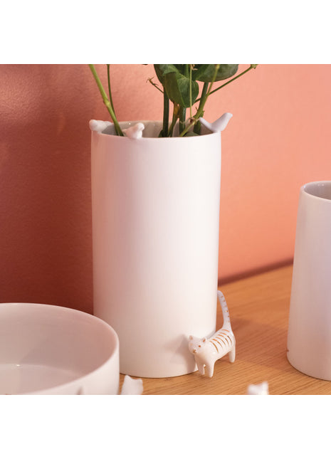 Räder vaas / bloemenvaas porselein met kat - vogels - 16225