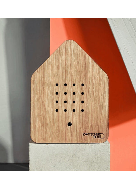 relaxound zwitscherbox wood hout eiken oak vogelhuisje sensor beweging 
